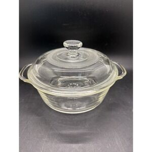 Vtg Fire King 1 Pint Casserole Dish & Lid Clear Glass, Handles #10 Excellent USA